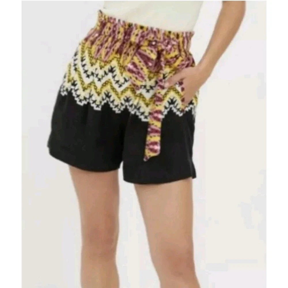 Anthropologie Shorts Women's Medium Colorful  Linen Blend  Tie Belt Pockets - Picture 3 of 6